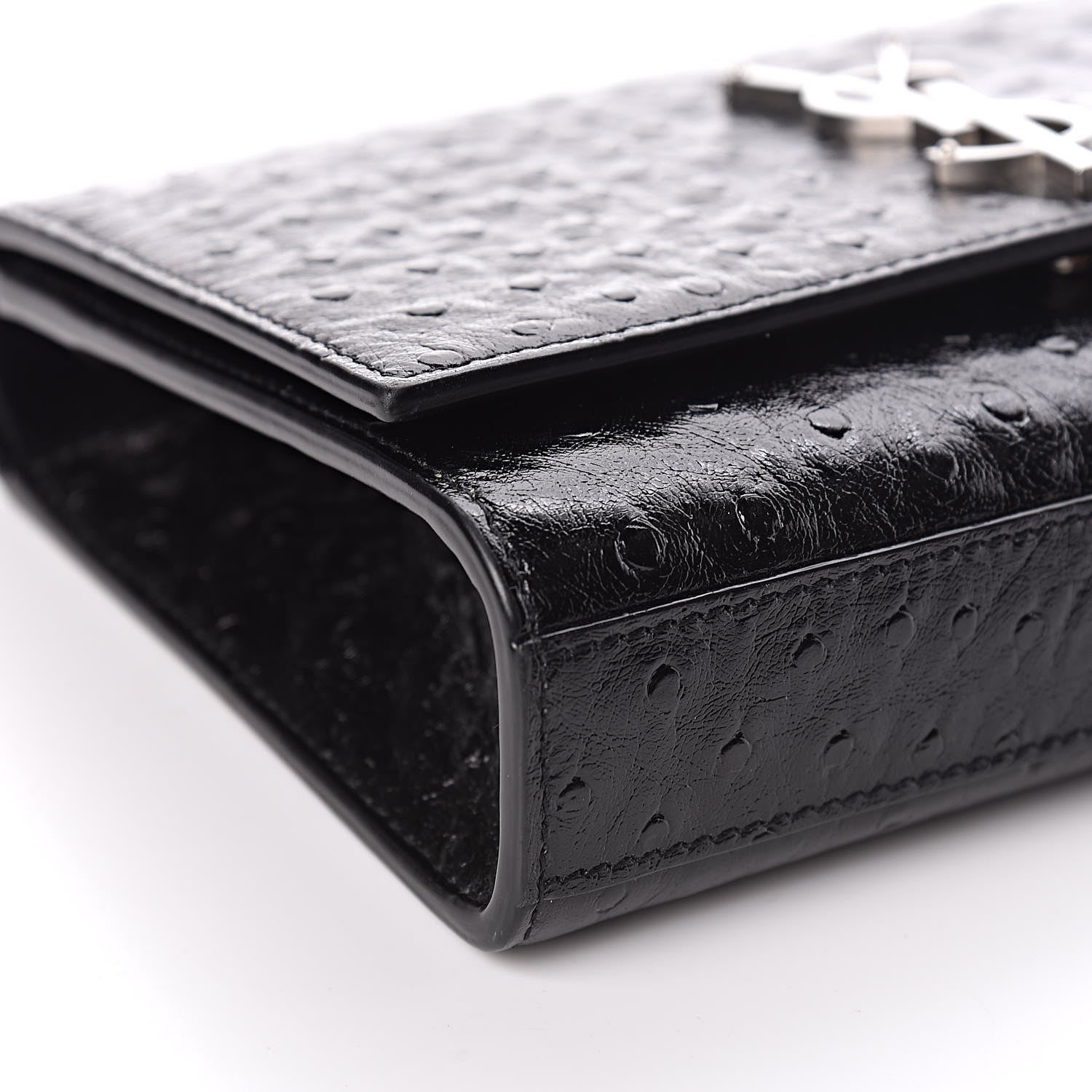 Saint Laurent Ostrich Calfskin Embossed Small Monogram Kate Satchel Black 5 of 14