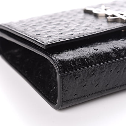 Saint Laurent Ostrich Calfskin Embossed Small Monogram Kate Satchel Black 5 of 14