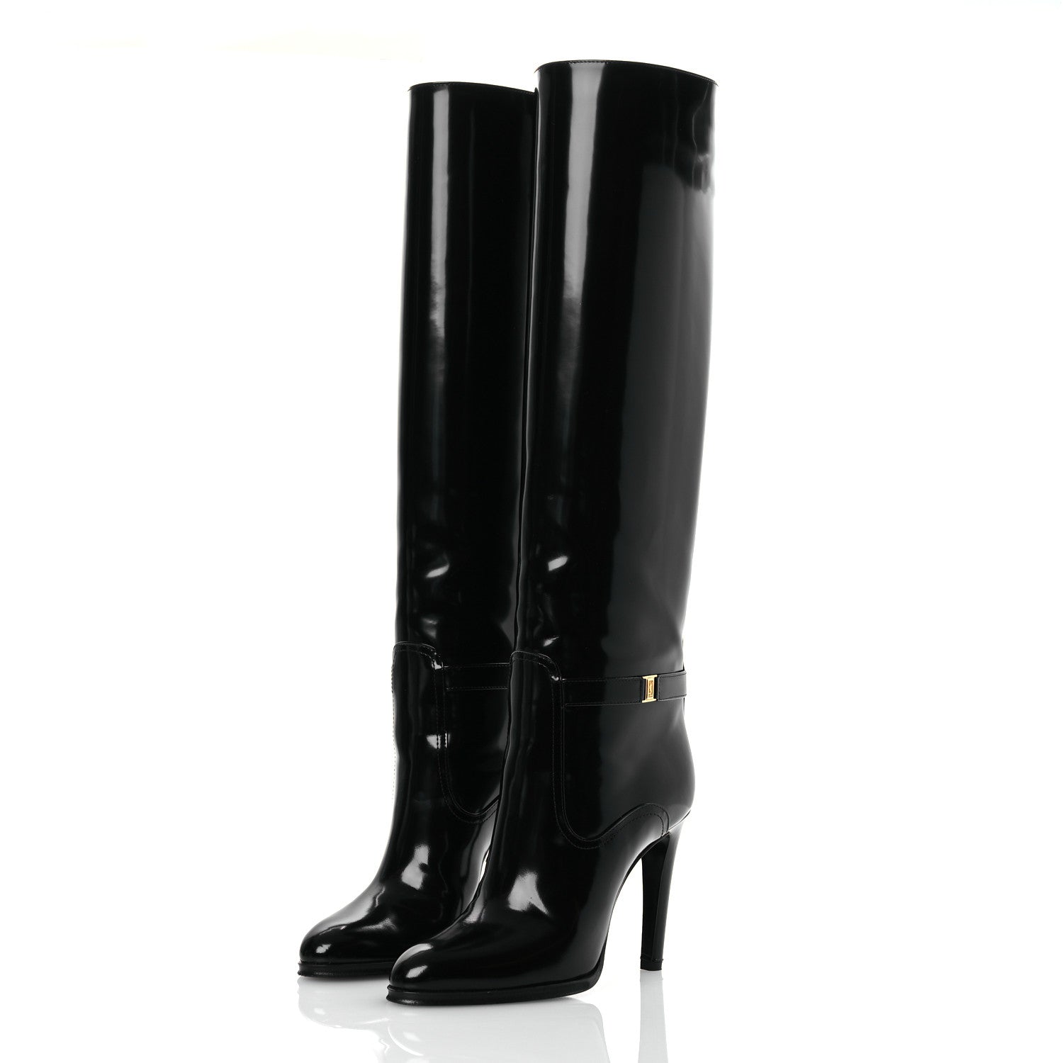 Saint Laurent Patent Calfskin Diane 100 Boots 37 Black 4 of 13