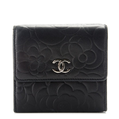 Chanel Lambskin Embossed Camellia French Wallet Black 1 of 9