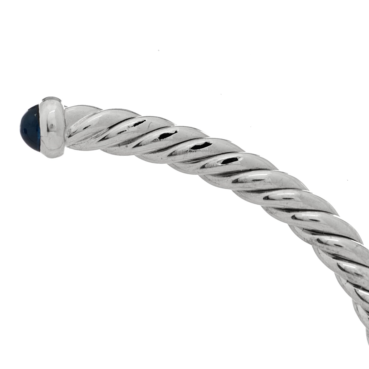 David Yurman 18K White Gold Blue Sapphire 4mm Cablespira Bracelet 4 of 6