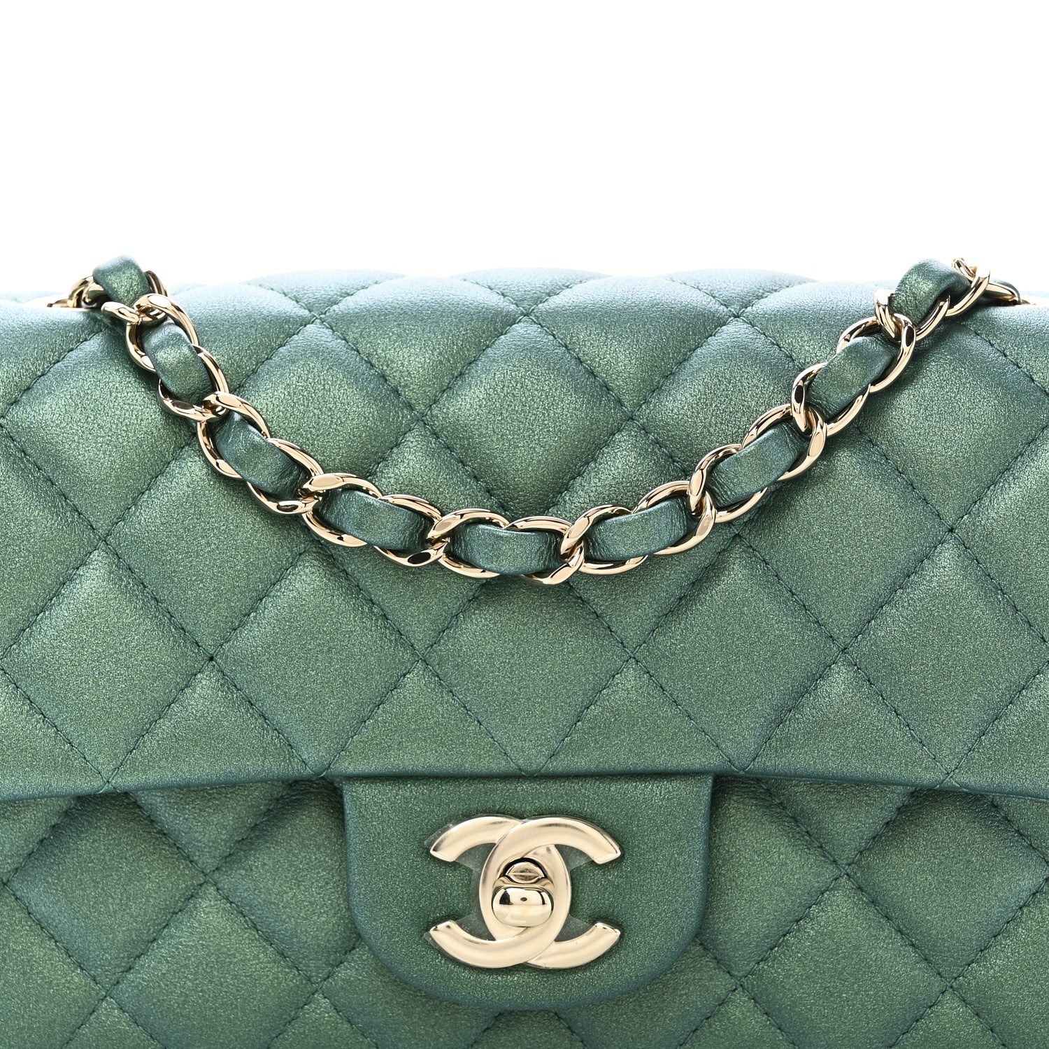 Chanel Iridescent Lambskin Quilted Mini Rectangular Flap Green 8 of 10