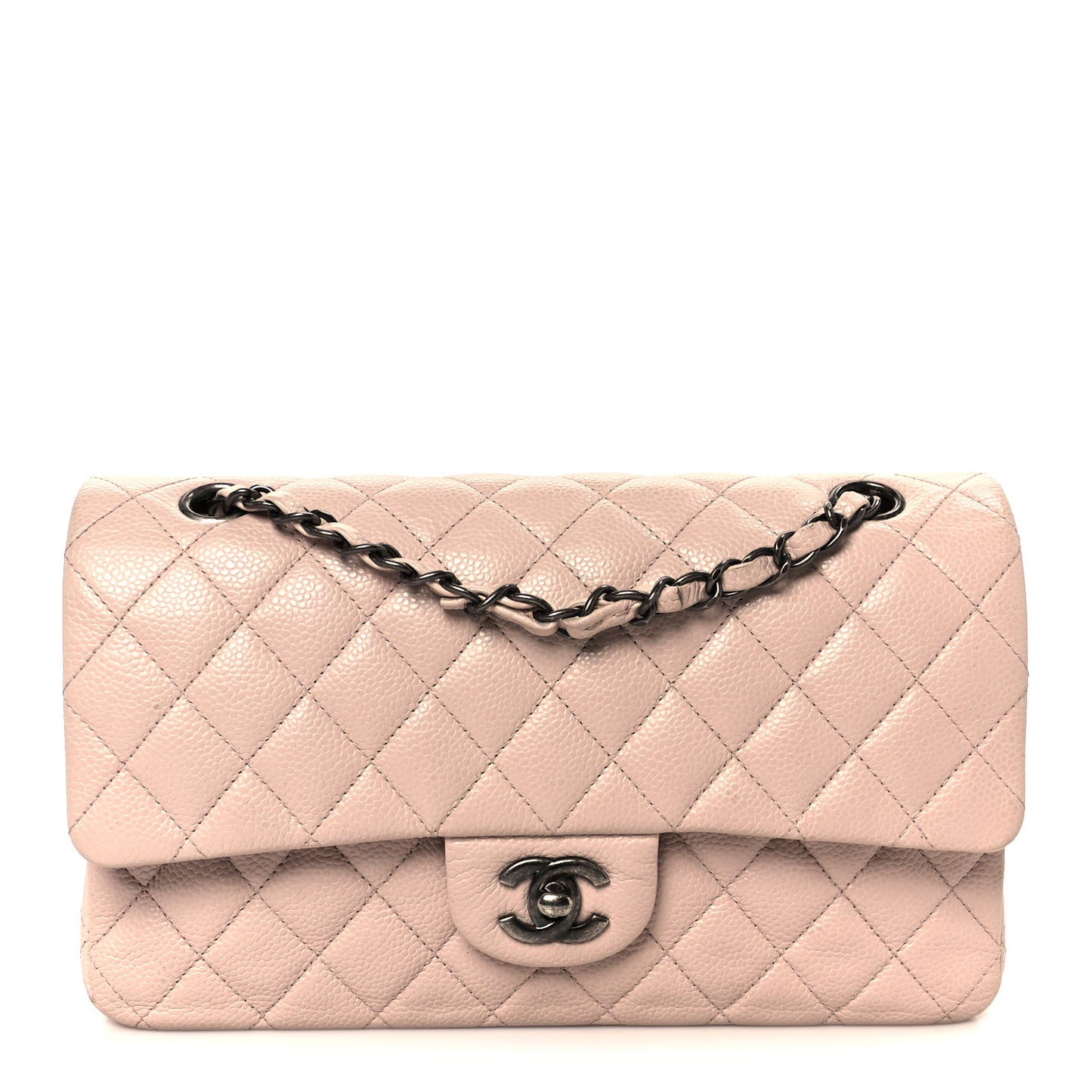 Caviar Quilted Medium Double Flap Light Pink
