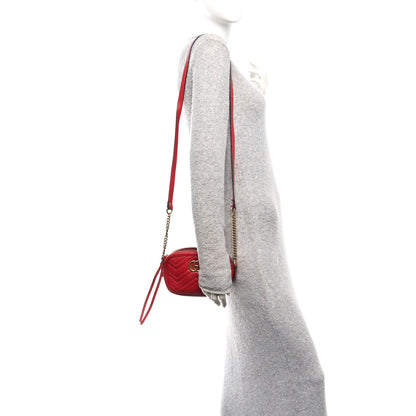 Gucci Calfskin Matelasse Mini GG Marmont Chain Shoulder Bag Hibiscus Red 2 of 10