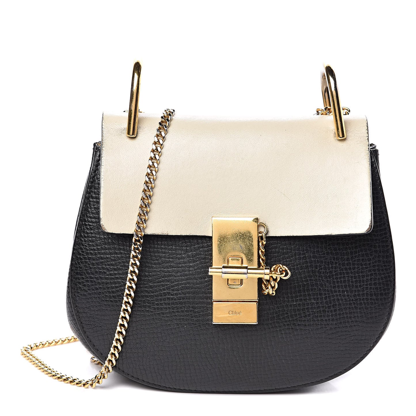 Grained Calfskin Lambskin Mini Bi-Color Drew Shoulder Bag Black Powder Beige