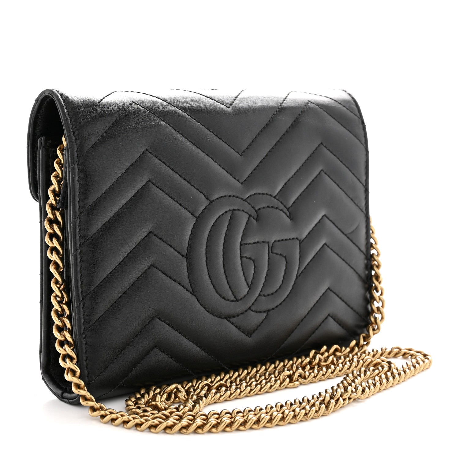 Gucci Calfskin Matelasse GG Marmont Chain Wallet Black 3 of 11