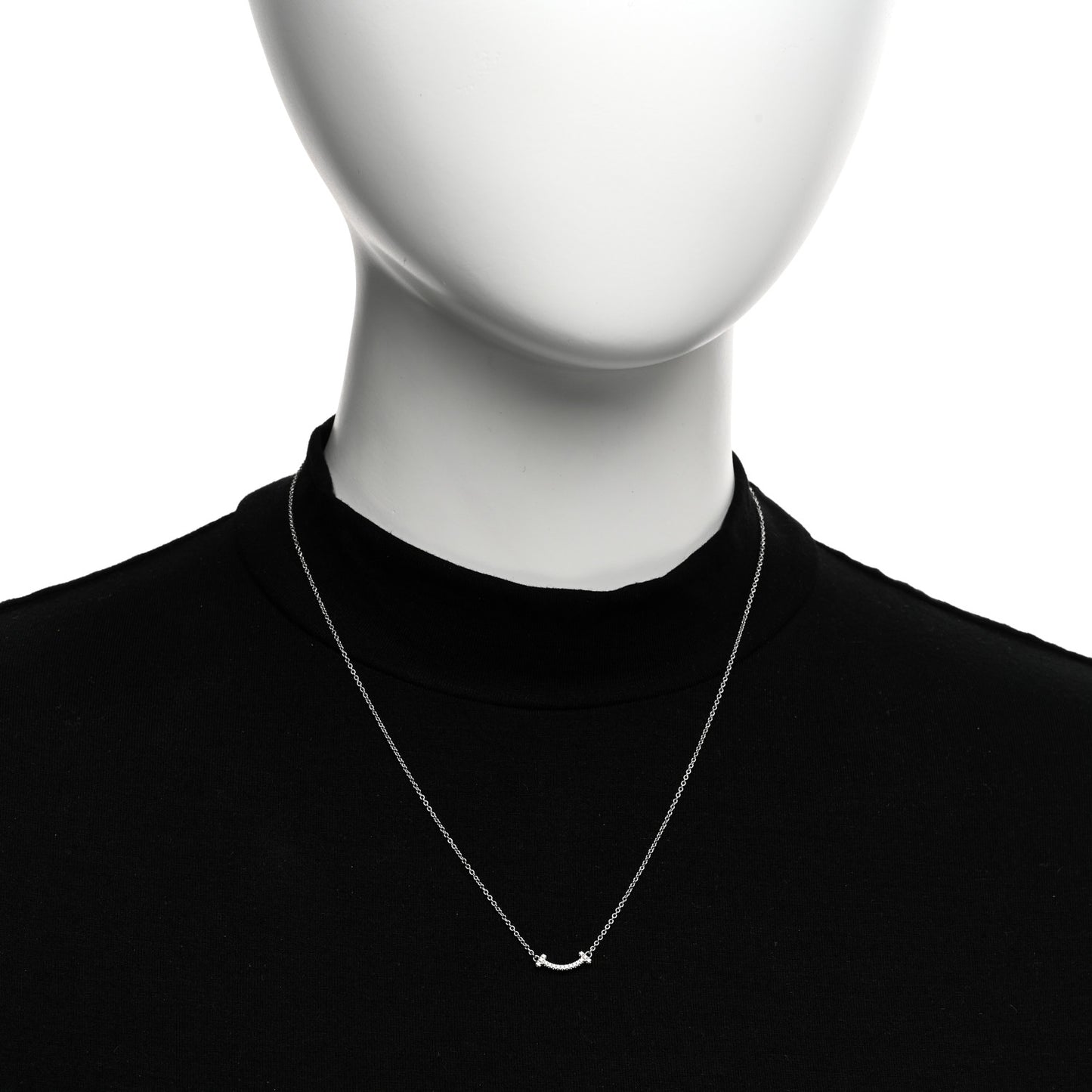 18K White Gold Diamond Mini T Smile Pendant Necklace