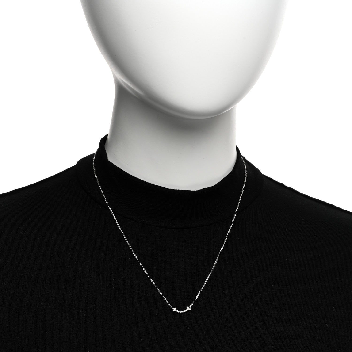 Tiffany 18K White Gold Diamond Mini T Smile Pendant Necklace 2 of 4