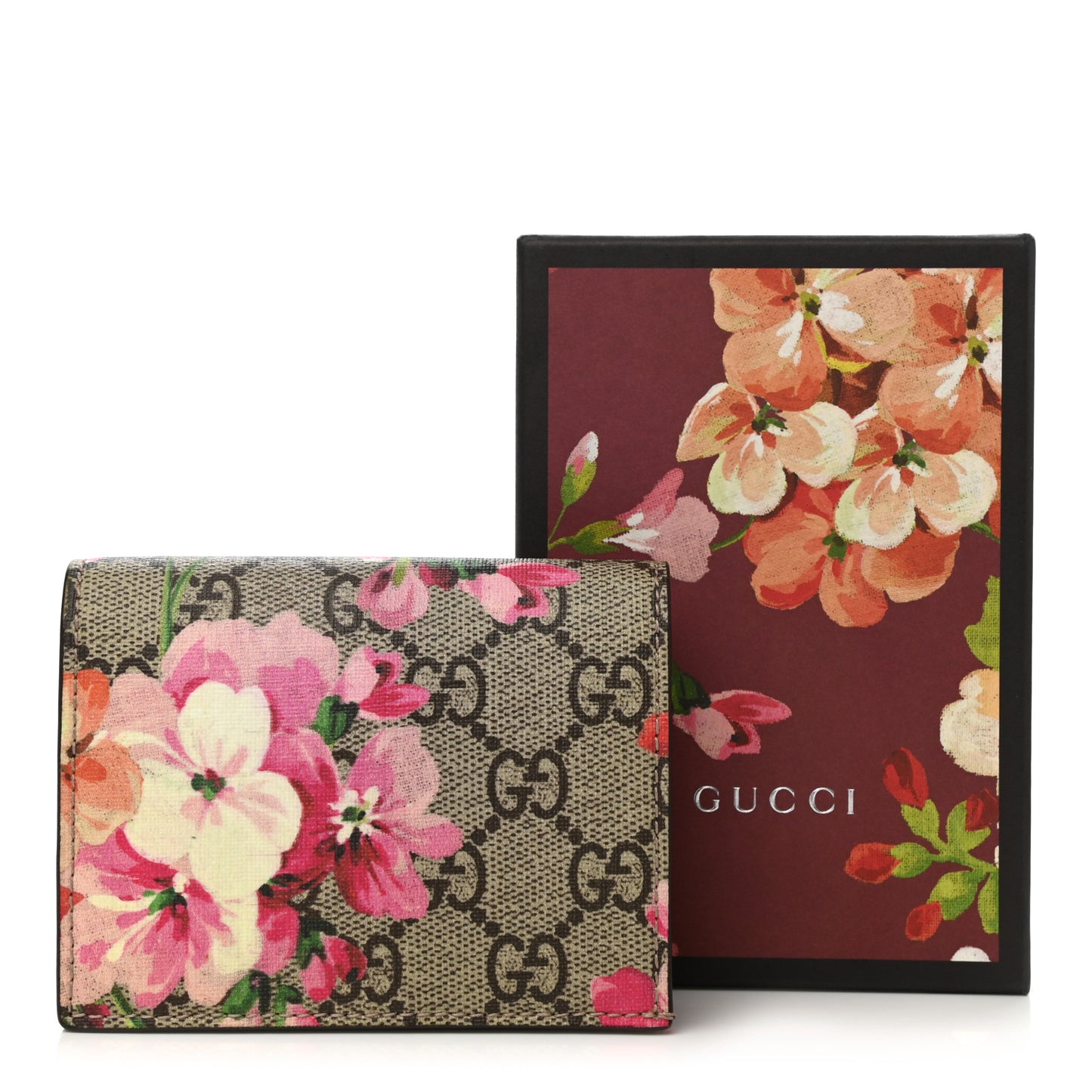 GG Supreme Monogram Blooms Card Case Wallet Beige Multicolor Dry Rose