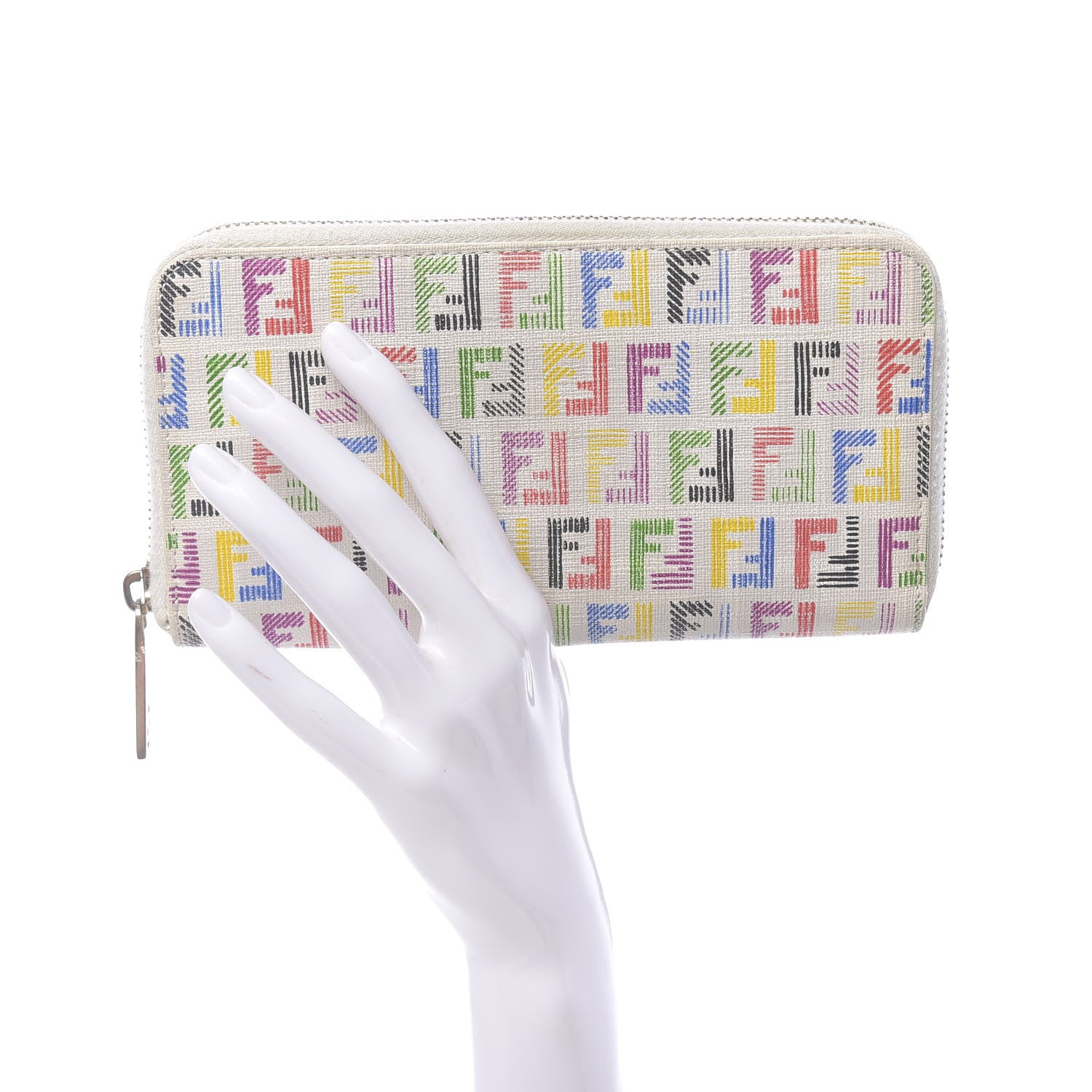 Fendi Zucchino Spalmati FF Multicolor Zip Around Wallet White Multicolor 2 of 7