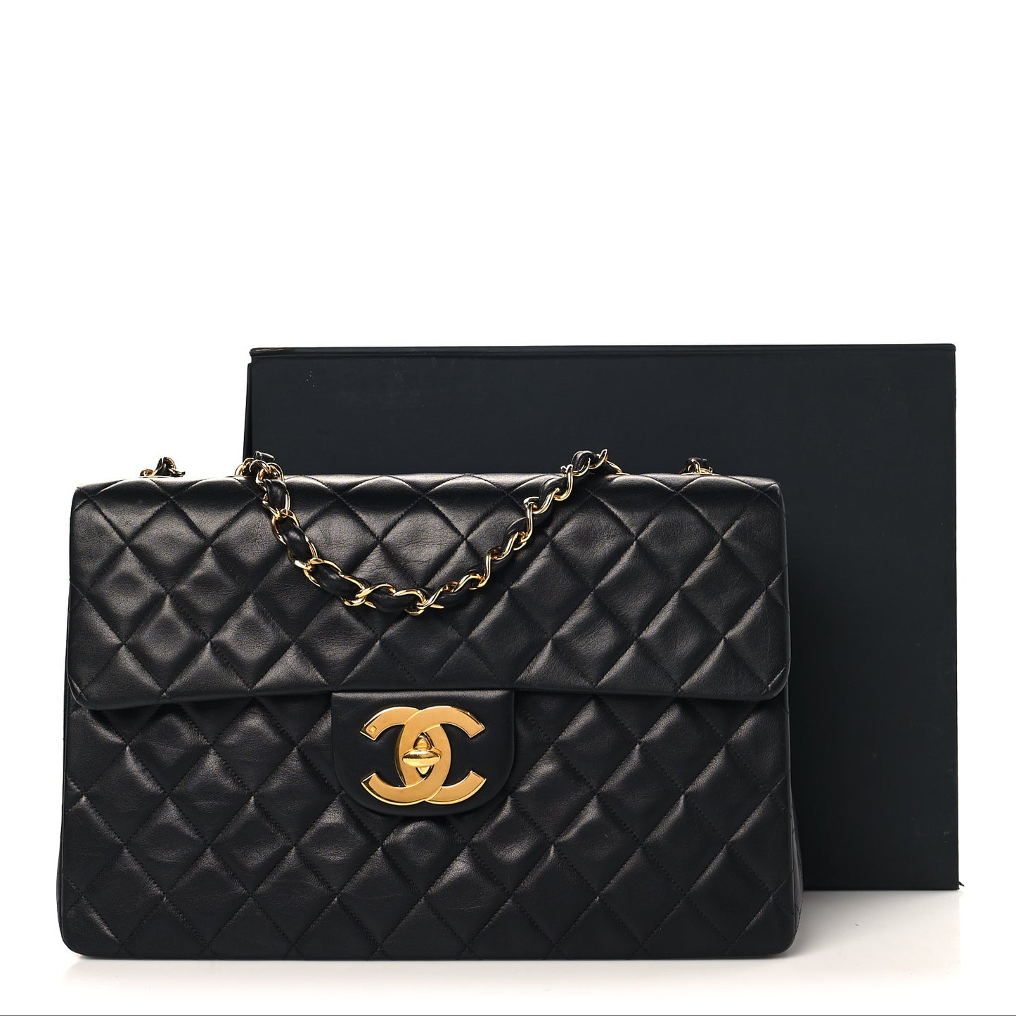 Lambskin Quilted XL Jumbo Single Flap Black