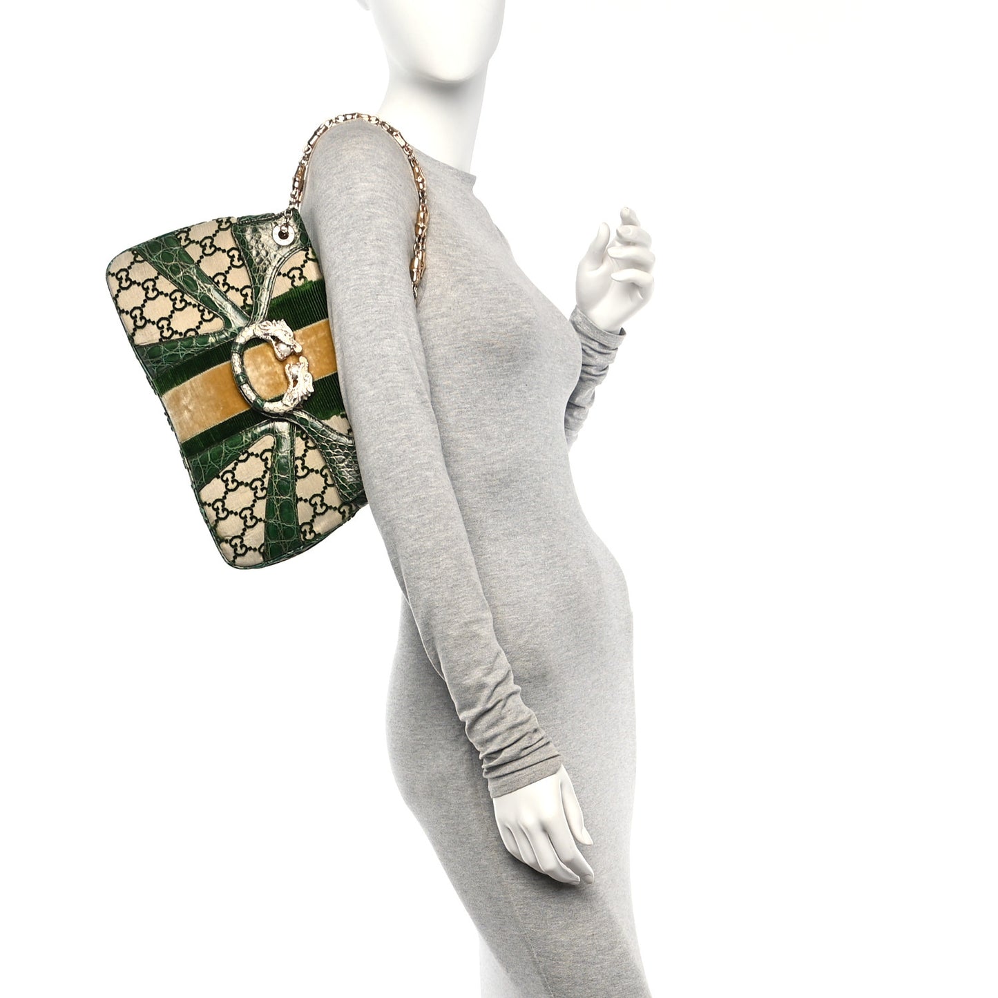 Velvet Monogram Crocodile Tom Ford Jeweled Dragon Shoulder Bag Green Beige