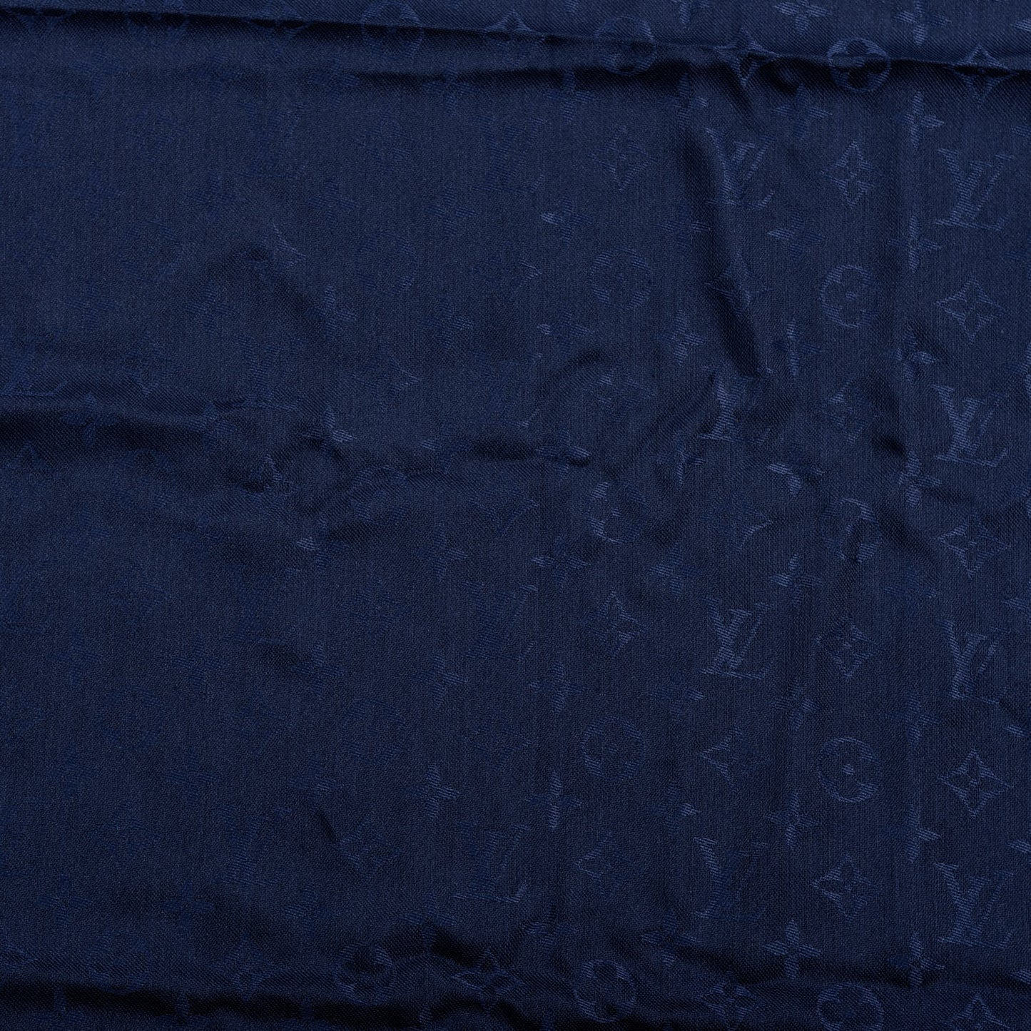 Silk Wool Monogram Shawl Night Blue