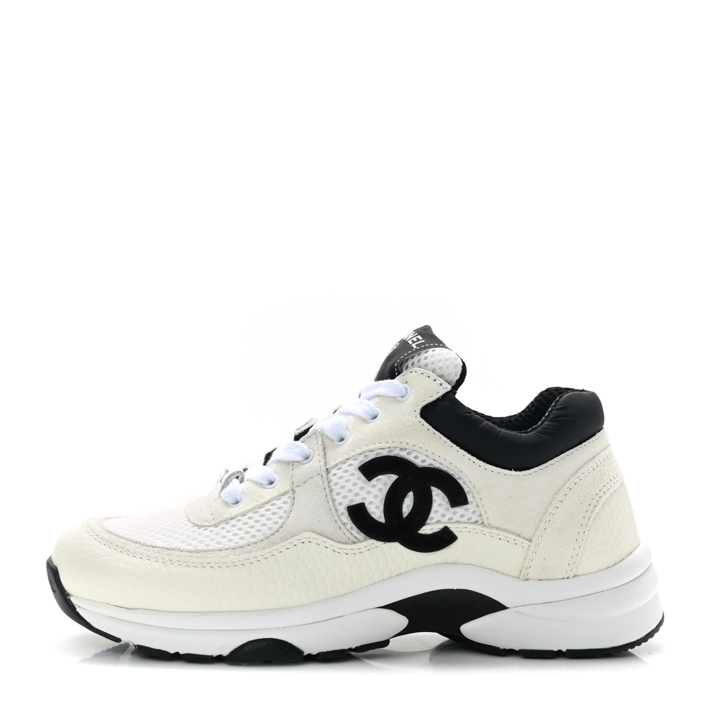 Mesh Suede Calfskin Grained Calfskin Womens CC Sneakers 35 White Black
