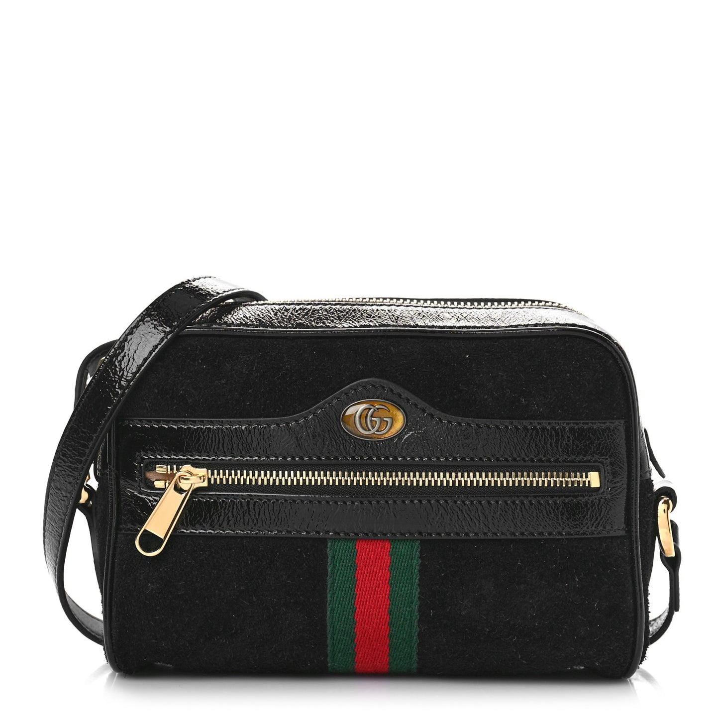 Suede Patent Web Mini Ophidia Shoulder Bag Black