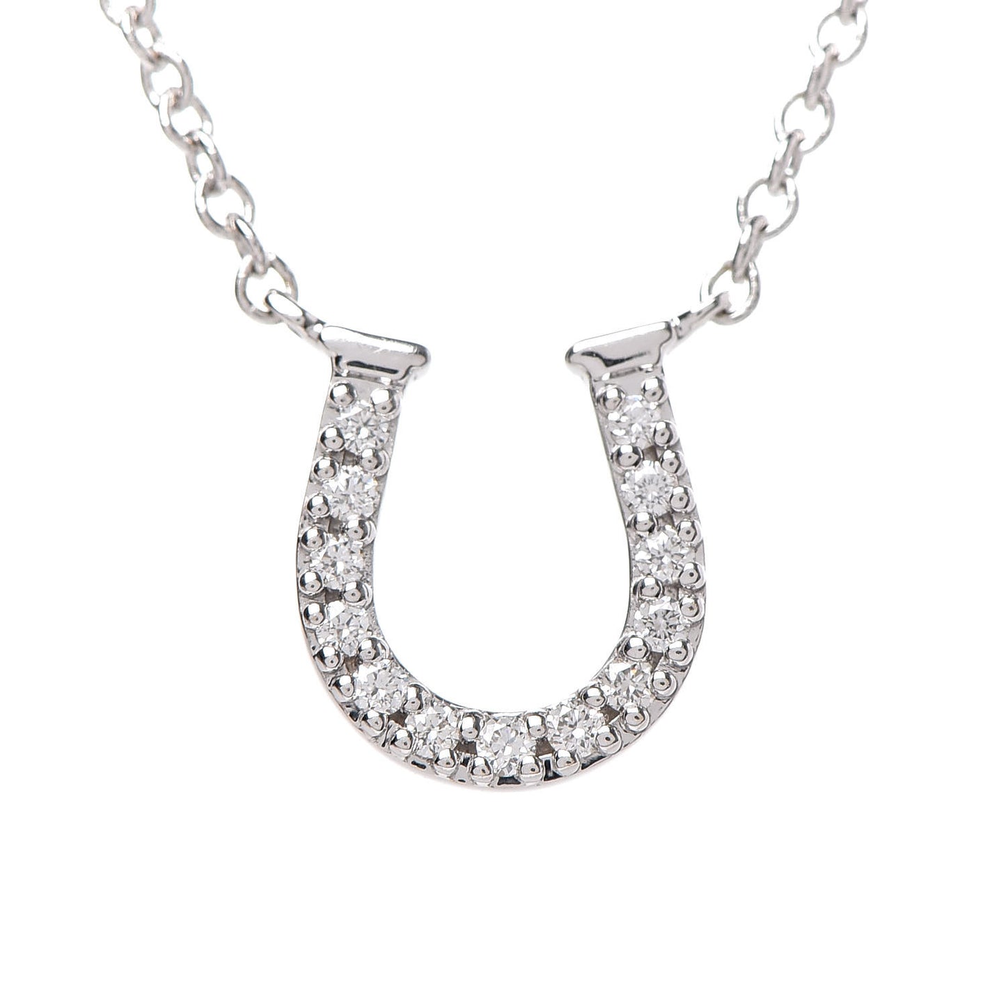 18K White Gold Diamond Mini Metro Horseshoe Pendant Necklace