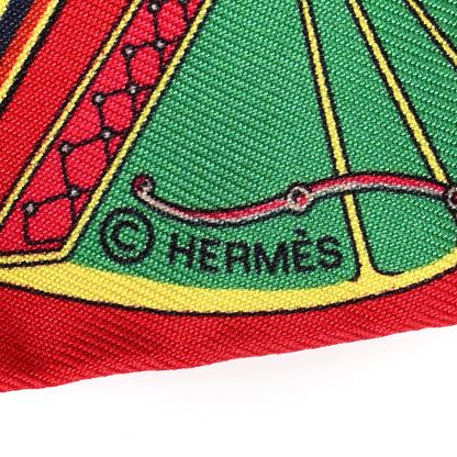 Hermes Silk Les Voitures A Transformation Twilly Rouge Bleu Gris 4 of 4
