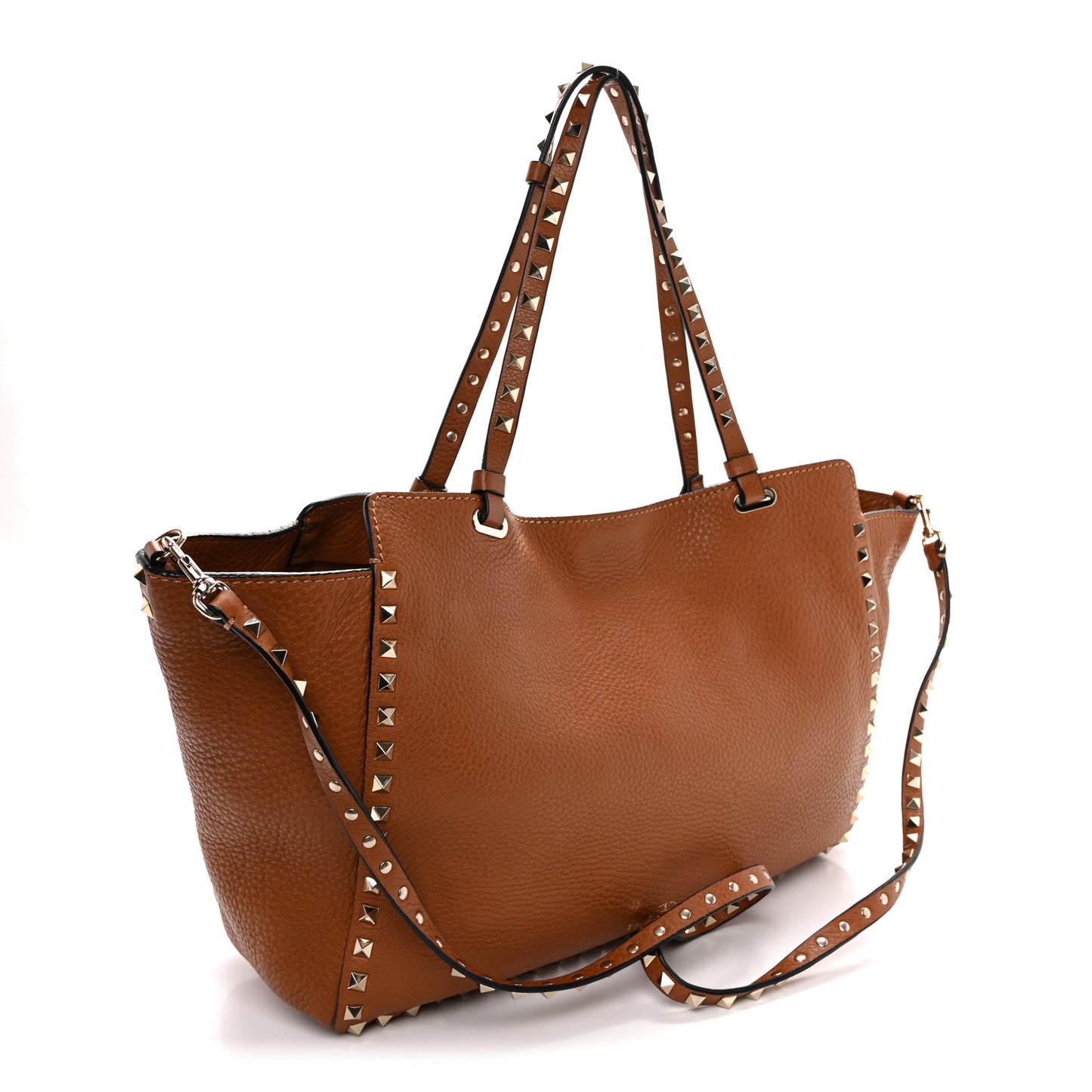 Pebbled Calfskin Medium Rockstud Tote Light Cuir