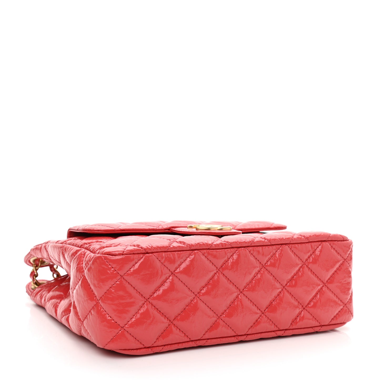 Shiny Crumpled Calfskin Quilted Wavy CC Hobo Red