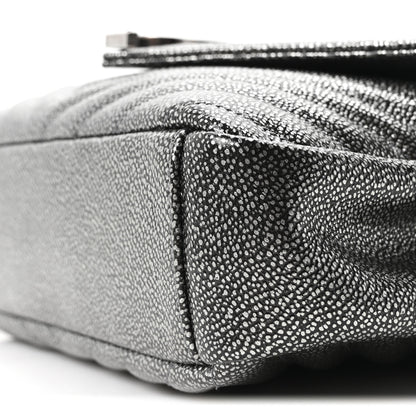 Saint Laurent Metallic Grain De Poudre Matelasse Chevron Monogram Medium College Bag Gunmetal 10 of 10