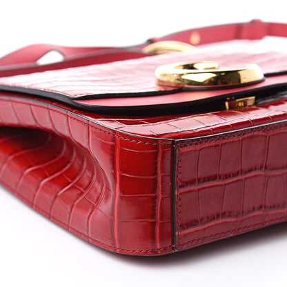 Chloe Calfskin Crocodile Embossed C Double Carry Dusky Red 8 of 11