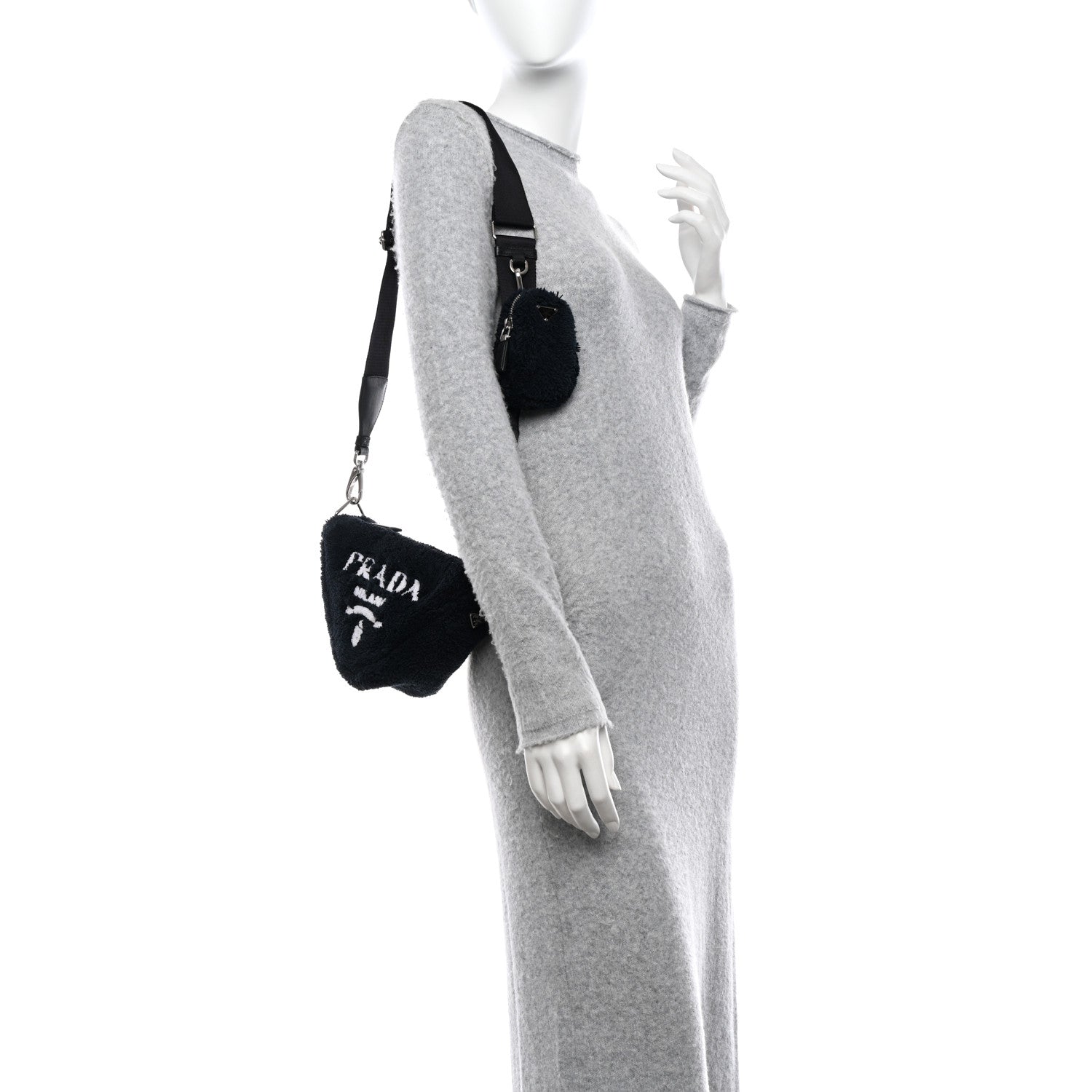 Prada Terry Cloth Triangle Shoulder Bag Black White 2 of 9