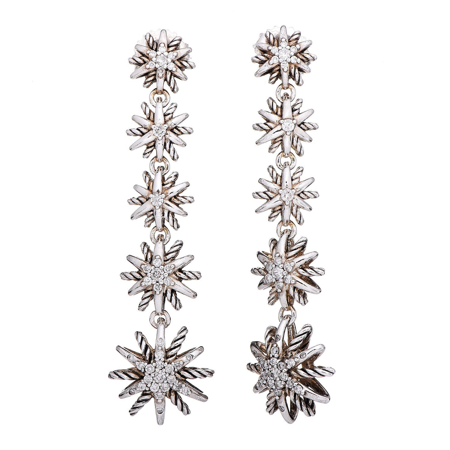 David Yurman Sterling Silver Pave Diamond Starburst Drop Earrings 1 of 4