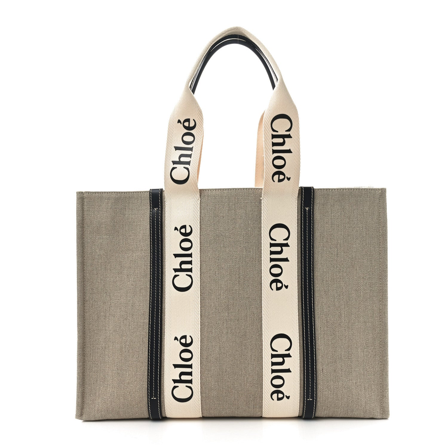 Chloe Linen Calfskin Large Woody Ribbon Tote White Blue 1 of 9