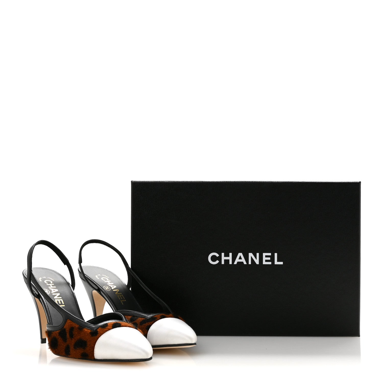 Chanel Lambskin Mixed Fibers Cap Toe CC Slingback Flats 36.5 Brown Black White 10 of 10
