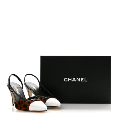 Chanel Lambskin Mixed Fibers Cap Toe CC Slingback Flats 36.5 Brown Black White 10 of 10