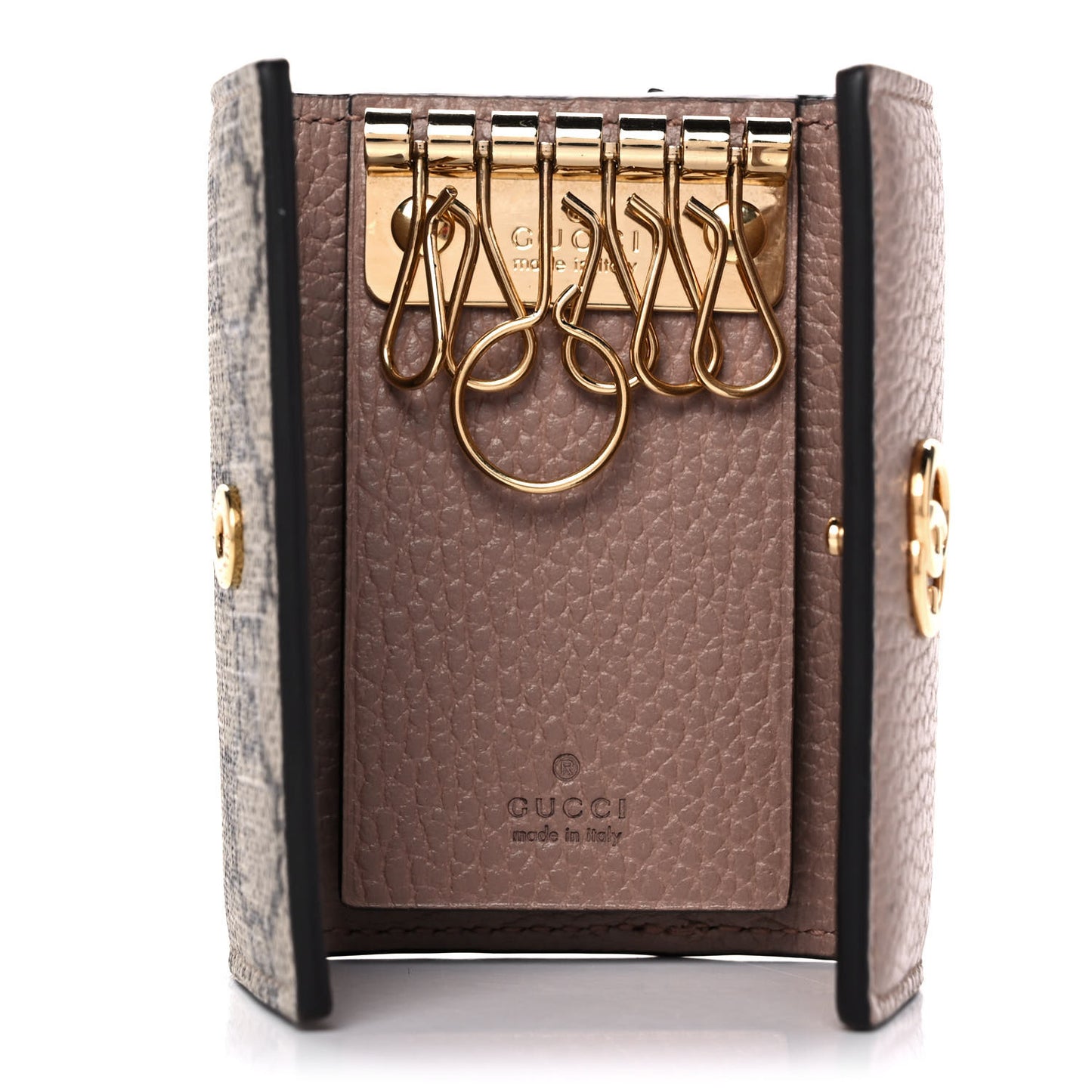 Dollar Calfskin GG Supreme Monogram GG Marmont 6 Key Holder Case Porcelain Rose Beige Ebony