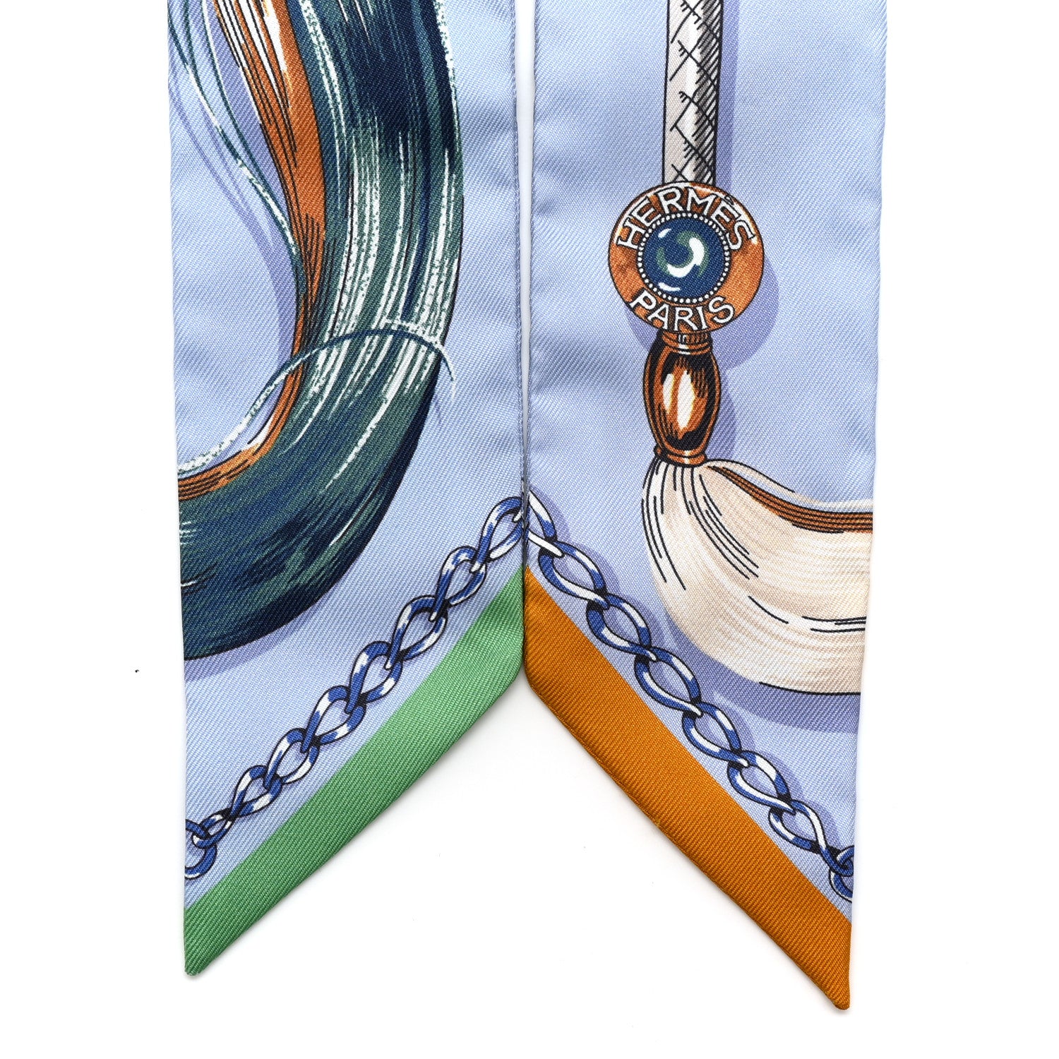 Hermes Silk Cavalcades Twilly Bleu Ciel Creme Vert 2 of 5