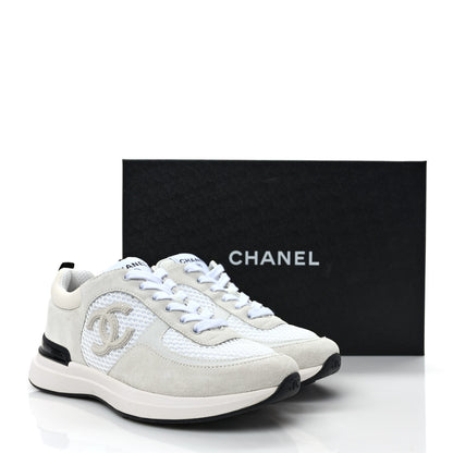 Chanel Calfskin Mesh Lycra Suede Womens Logo Sneakers 37 White 10 of 10