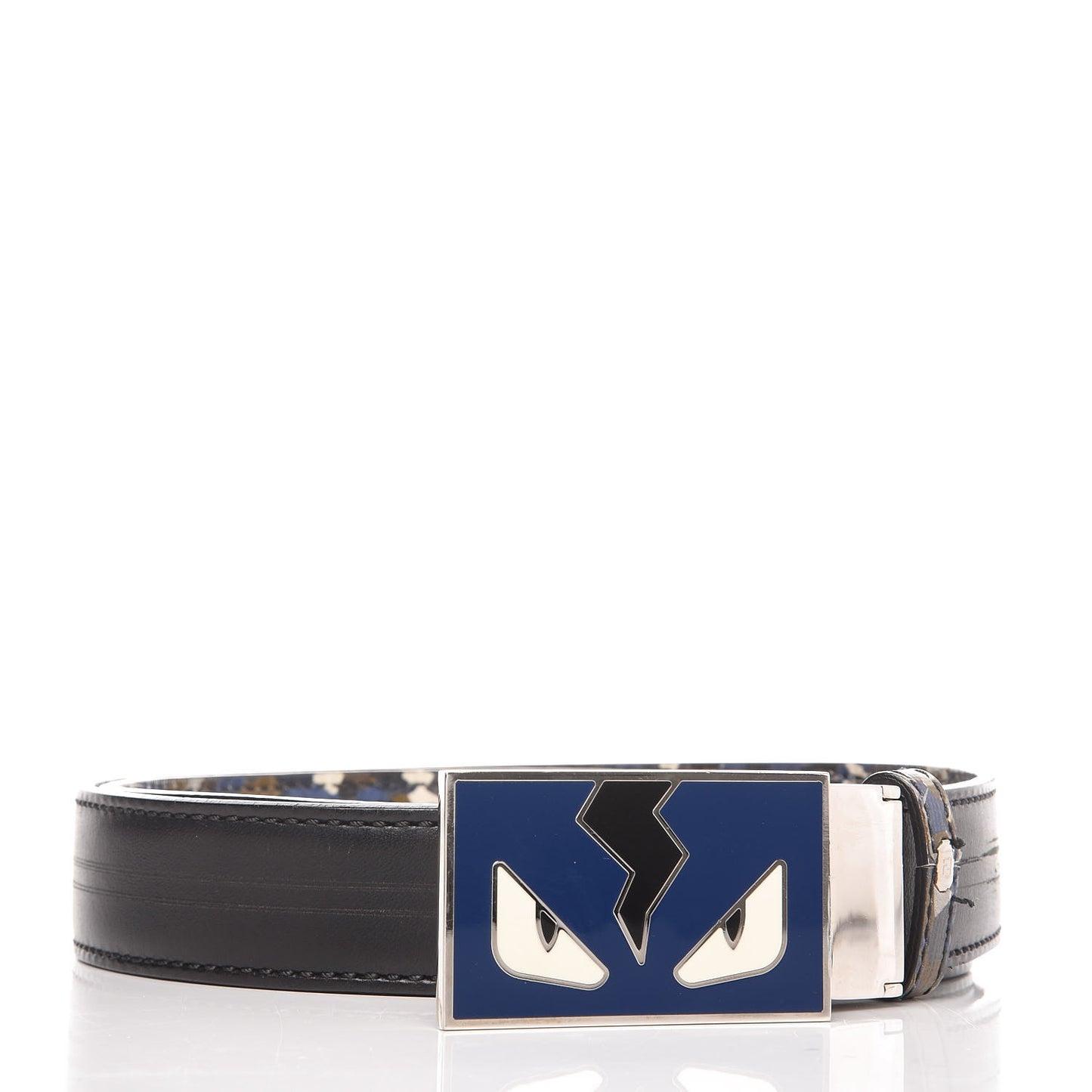Coated Canvas Enamel Granite Monster Eyes Buckle Belt Black Multicolor