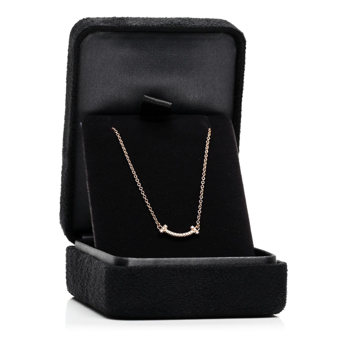 18K Rose Gold Diamond Mini T Smile Pendant Necklace