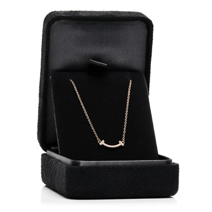 Tiffany 18K Rose Gold Diamond Mini T Smile Pendant Necklace 5 of 5