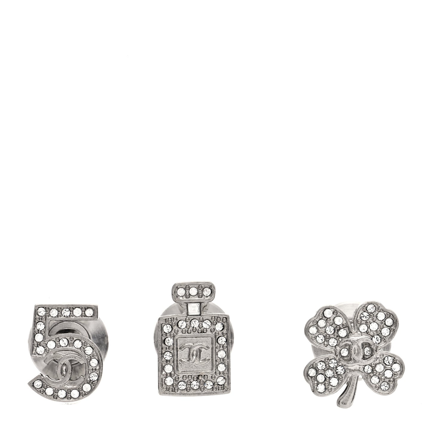 Crystal Lucky No 5 CC Brooch Set Silver