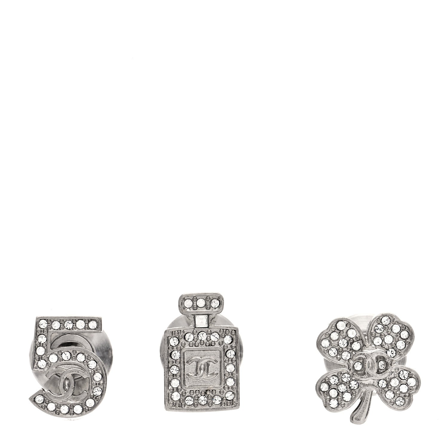 Chanel Crystal Lucky No 5 CC Brooch Set Silver 1 of 4