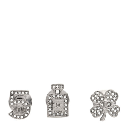 Chanel Crystal Lucky No 5 CC Brooch Set Silver 1 of 4