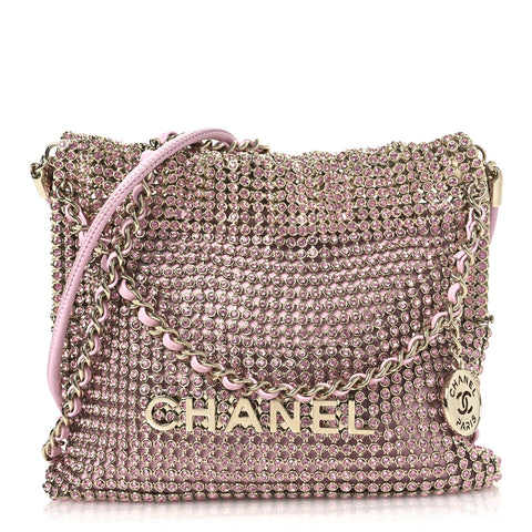 Crystal Embellished Metallic Lambskin Mini Chanel 22 Pink