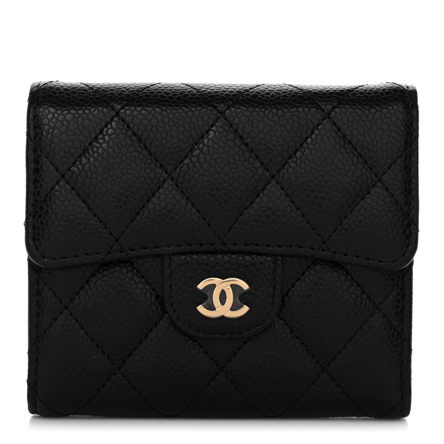 Caviar Quilted Compact Flap Wallet Black