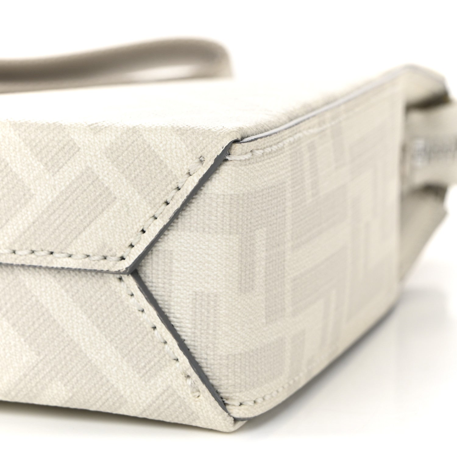 Fendi Shiny Glazed Fabric Vitello Cover FF 1974 Logo Clutch Pearl Gravel 10 of 11