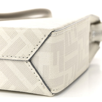 Fendi Shiny Glazed Fabric Vitello Cover FF 1974 Logo Clutch Pearl Gravel 10 of 11