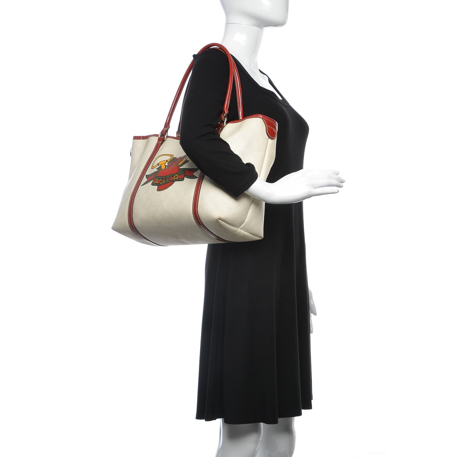 Gucci GG Plus Monogram Tattoo Heart Medium Joy Tote Off White Red 2 of 23