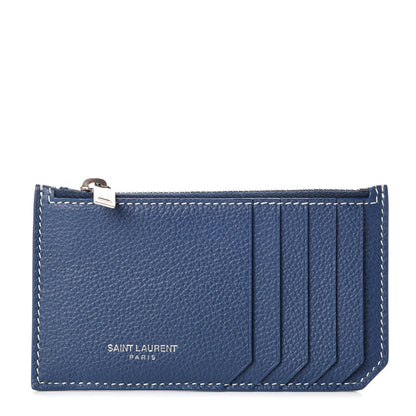 Saint Laurent Grained Calfskin 5 Fragments Zip Pouch Card Holder Blue 1 of 7