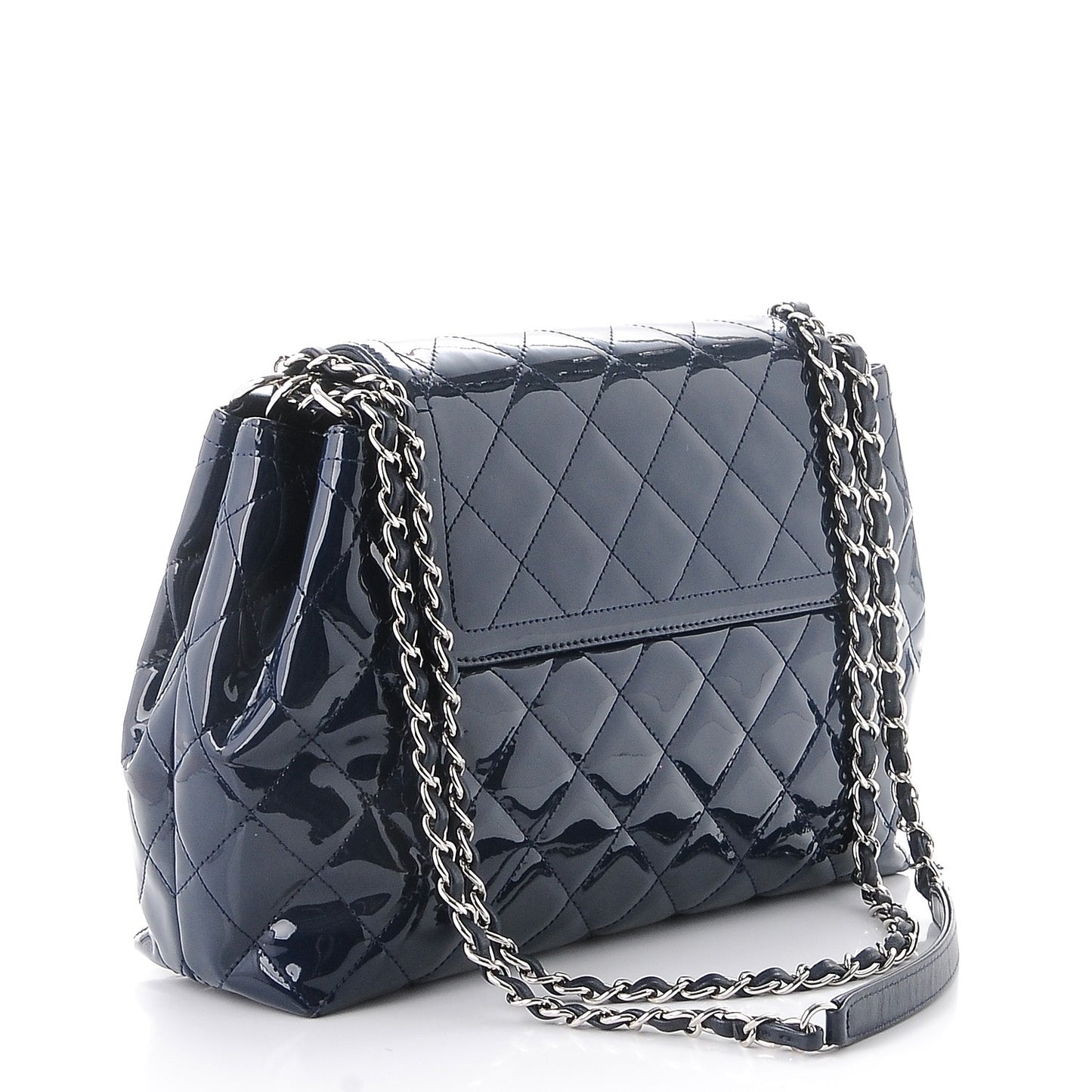 Patent Quilted Large Coco Shine Accordion Flap Dark Navy Blue