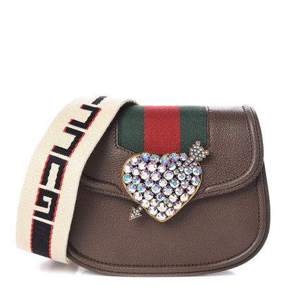 Gucci Calfskin Small Linea Crystal Heart Shoulder Bag Brown 1 of 7