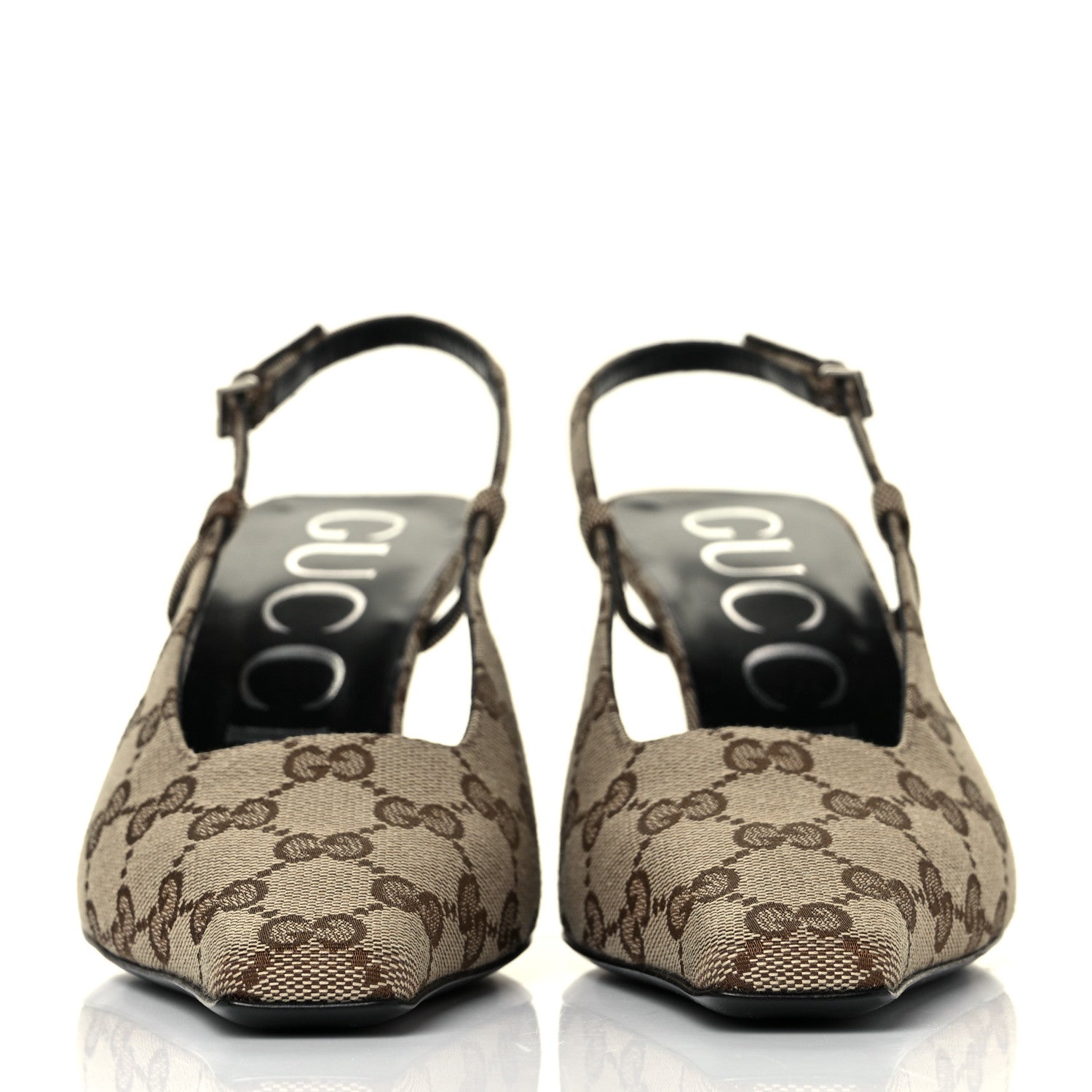Gucci Monogram Malga Kid Square G 75mm Slingback Pumps 38 Beige Ebony New Acero 2 of 9
