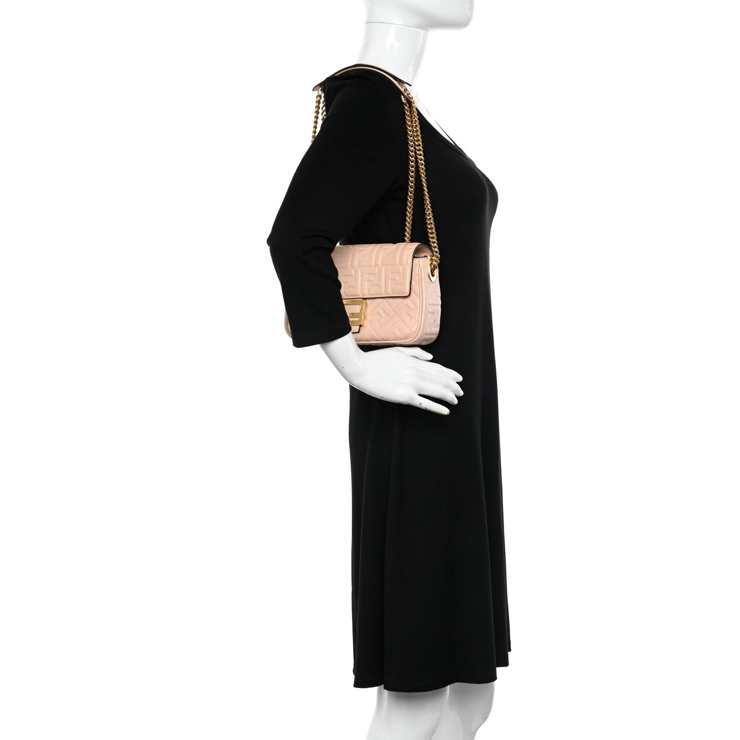 Fendi Nappa Small FF Embossed Midi Chain Baguette Light Rose 2 of 10