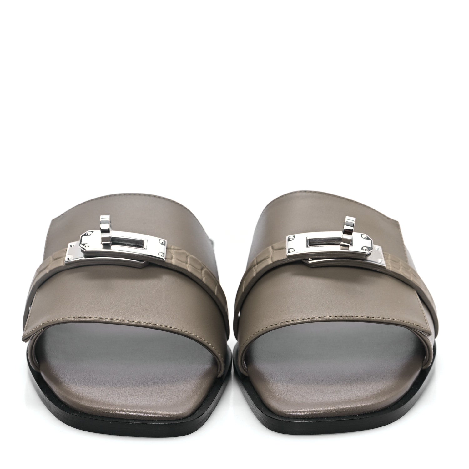 Hermes Calfskin Matte Alligator Giulia Sandals 38 Etoupe 2 of 8